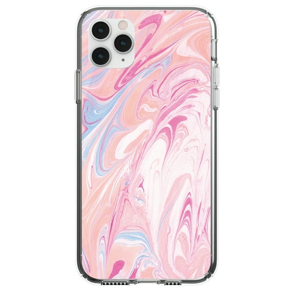 DistinctInk Clear Shockproof Hybrid Case for iPhone 13 PRO (6.1" Screen) - TPU Bumper, Acrylic Back, Tempered Glass Screen Protector - Pink Blue White Marble Image Print - Printed Marble Image