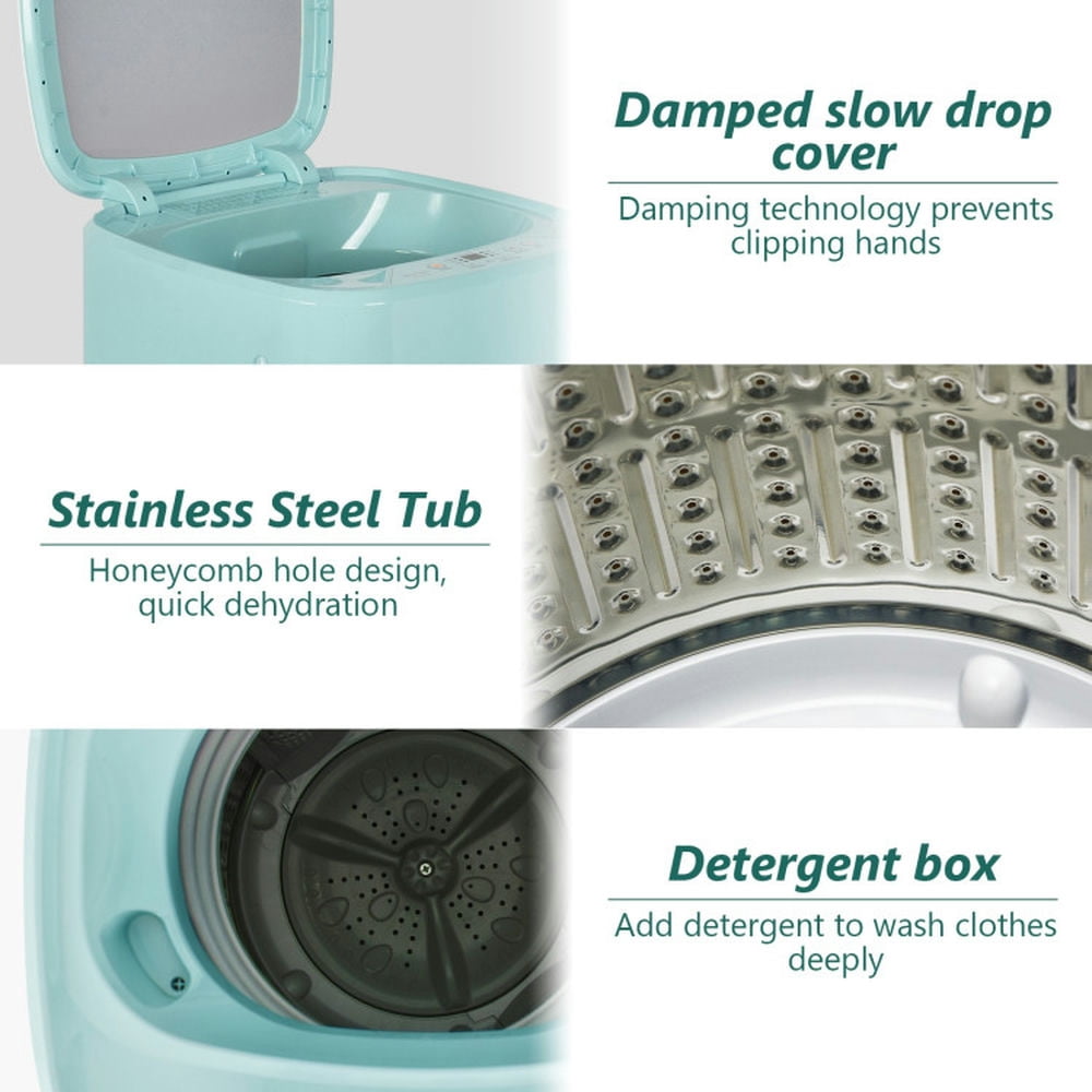Spaco 8 Lbs Portable Fully Automatic Washing Machine with Drain Pump, Portable and Powerful Washer with High-Efficient 360° Tumbling Washing, Compact Laundry Washer for Indoor, Green