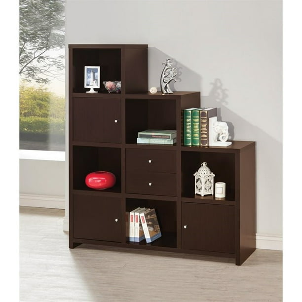 Stonecroft Furniture Asymmetrical Bookshelf With Cube Storage In Cappuccino Walmart Com Walmart Com