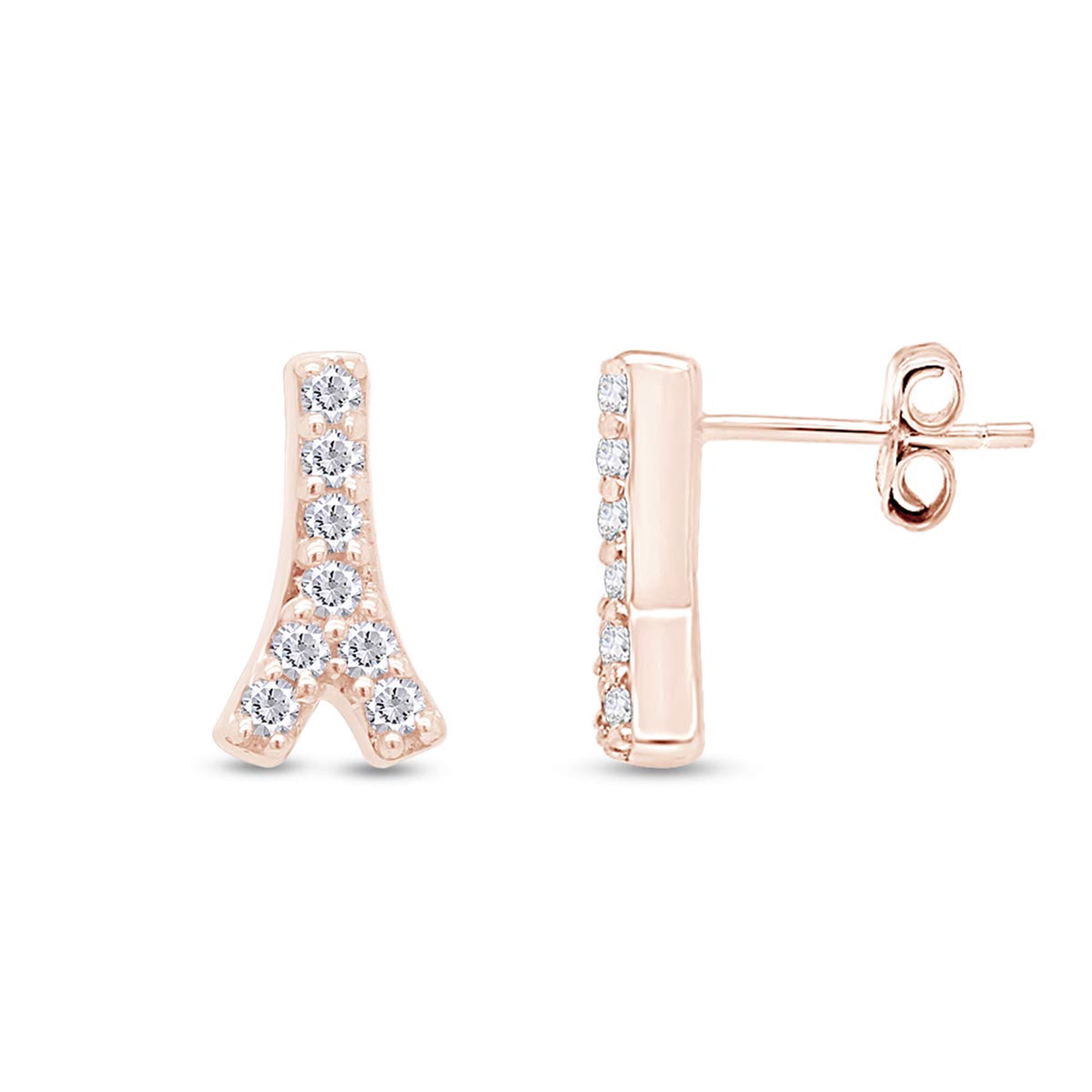1/10 Carat CTTW White Natural Diamond Eiffel Tower Stud Earring In 14k Rose Gold Over Sterling Silver Jewelry Gifts For Women (Clarity I2-I3, 0.10 Carat CTTW.)