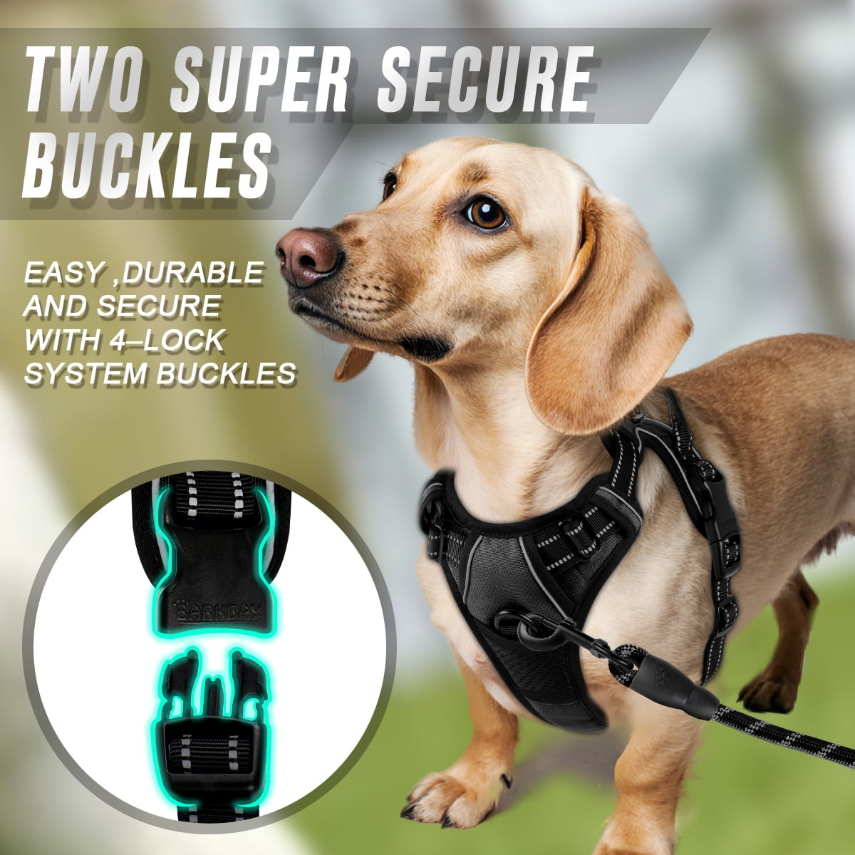 BARKBAY No Pull Dog Harness for Large Dogs with 2 Metal Leash Clips Reflective and Easy Control Handle for Walking Training Running Black,S