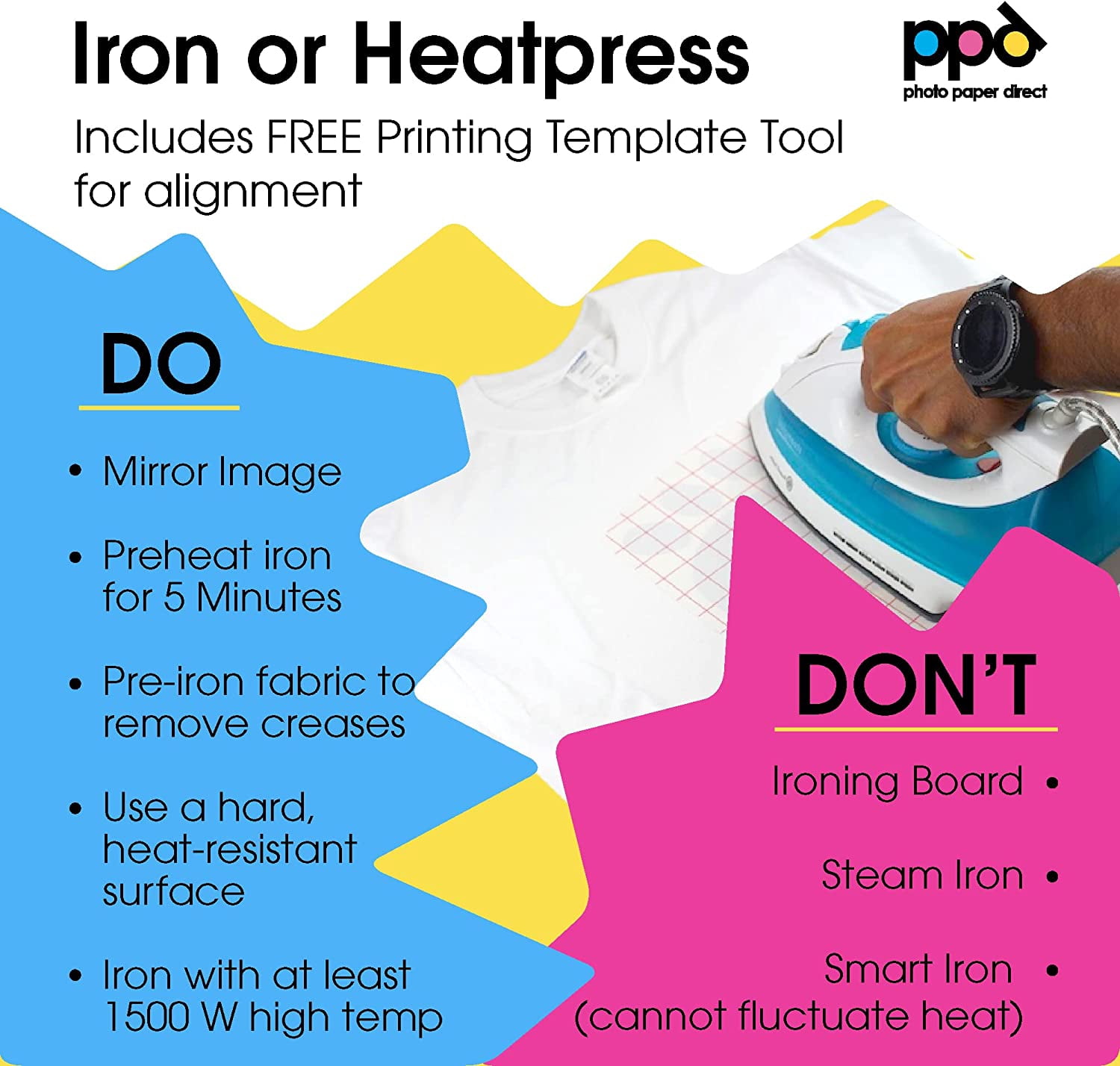 PPD 40 Sheets 8.5x11” - Inkjet Iron-on Heat Transfer Paper for White & Light Fabric and T-Shirts - Premium - PPD-1-40