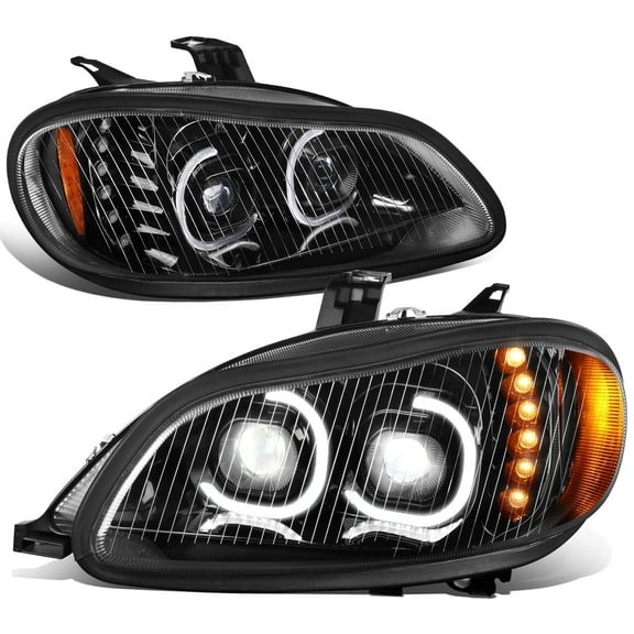 DNA Motoring For 03-19 Freightliner M2 106 112 Full LED DRL Halo Projector Headlight Lamps Pair Black