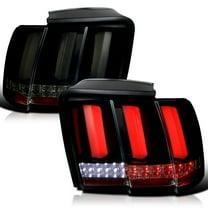 Spec-D Tuning Glossy Black Smoke Sequential LED Bar Tail Lights Compatible with 1999-2004 Ford Mustang, Left   Right Pair Assembly