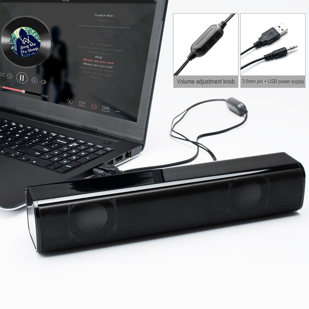 Senjay Soundbar Laptop Speaker 2x3w Black Computer Wired Speaker With Dps Technology And Built In Independent Bass Vibrator Walmart Com