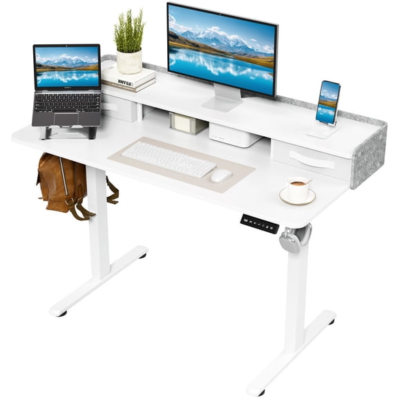 Lacoo 47" Electric Height Adjustable Standing Desk with Drawers & Monitor Shelf, Sit Stand Home Office Desk with Storage, Sturdy Computer Desk for Work & Gaming