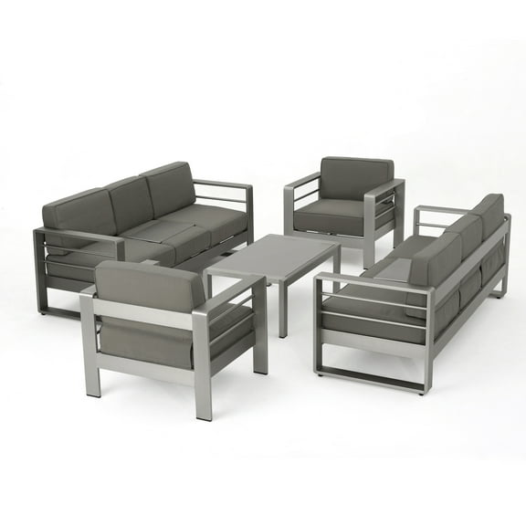 GDF Studio Crested Bay Outdoor Aluminum 5-Piece Sofa Set, Gray