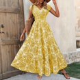 thumbnail image 6 of Boho Dresses for Women V Neck Short Sleeve Floral Printed Maxi Dresses Elastic Smocked Waist Tiered A Line Casual Dresses, M, 6 of 7