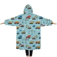 thumbnail image 2 of Oversized Wearable Blanket Hoodie,Cartoon Construction Vehicles Cranes Blue Pattern Sherpa Blanket Hoodie with Super Pockets,Super Warm Fuzzy Pullover for Women & Men, 2 of 6