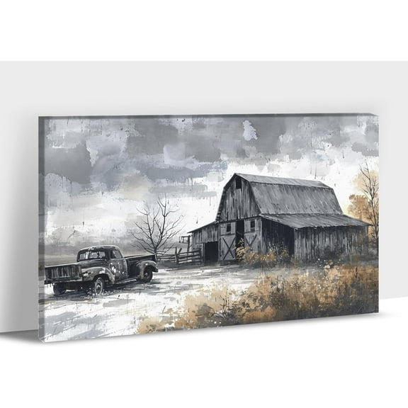 Aaheei Farmhouse Truck Wall Art, Old Truck Canvas Prints, Barn Picture Wall Art for Vintage Home Decor, Rustic Landscape Canvas Painting, Old Car Poster Artwork for Country Wall Decor