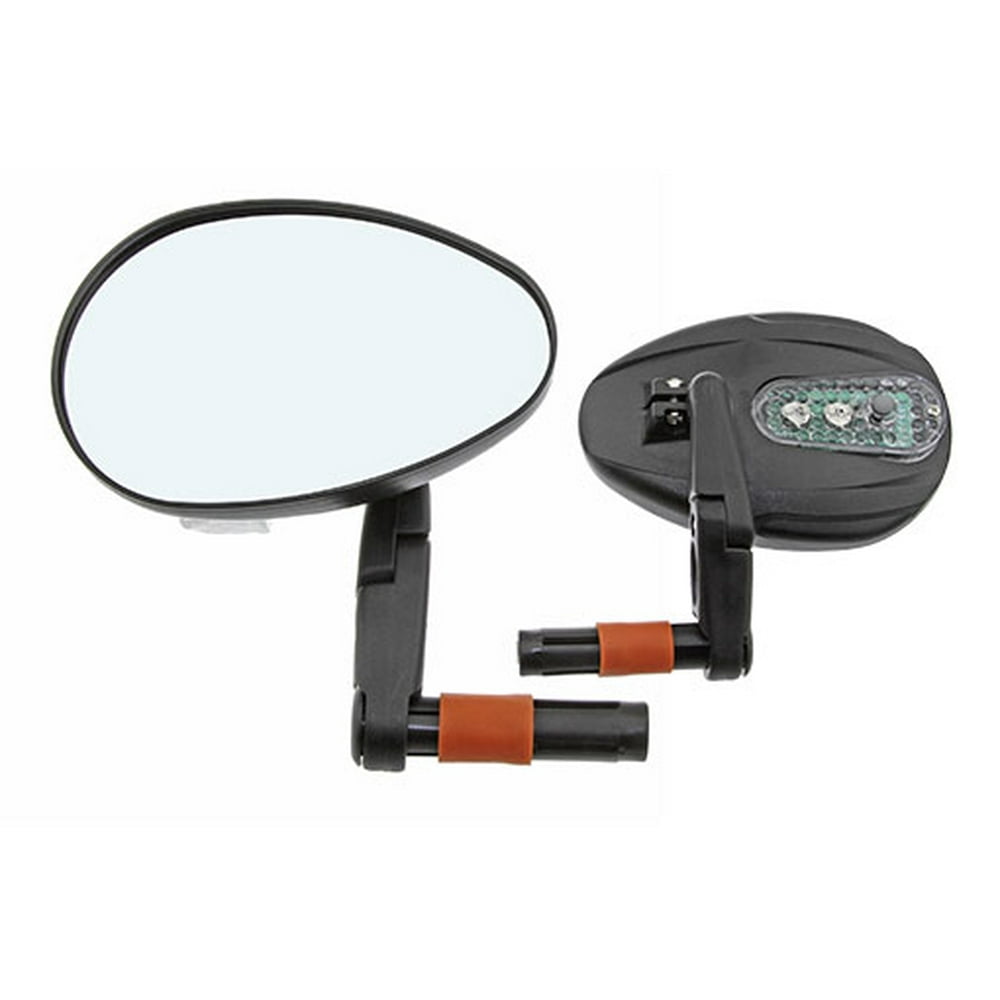 Two 3D Mirror Bar End 2200SSAF W/Led Flashing Light Black. Set of bike