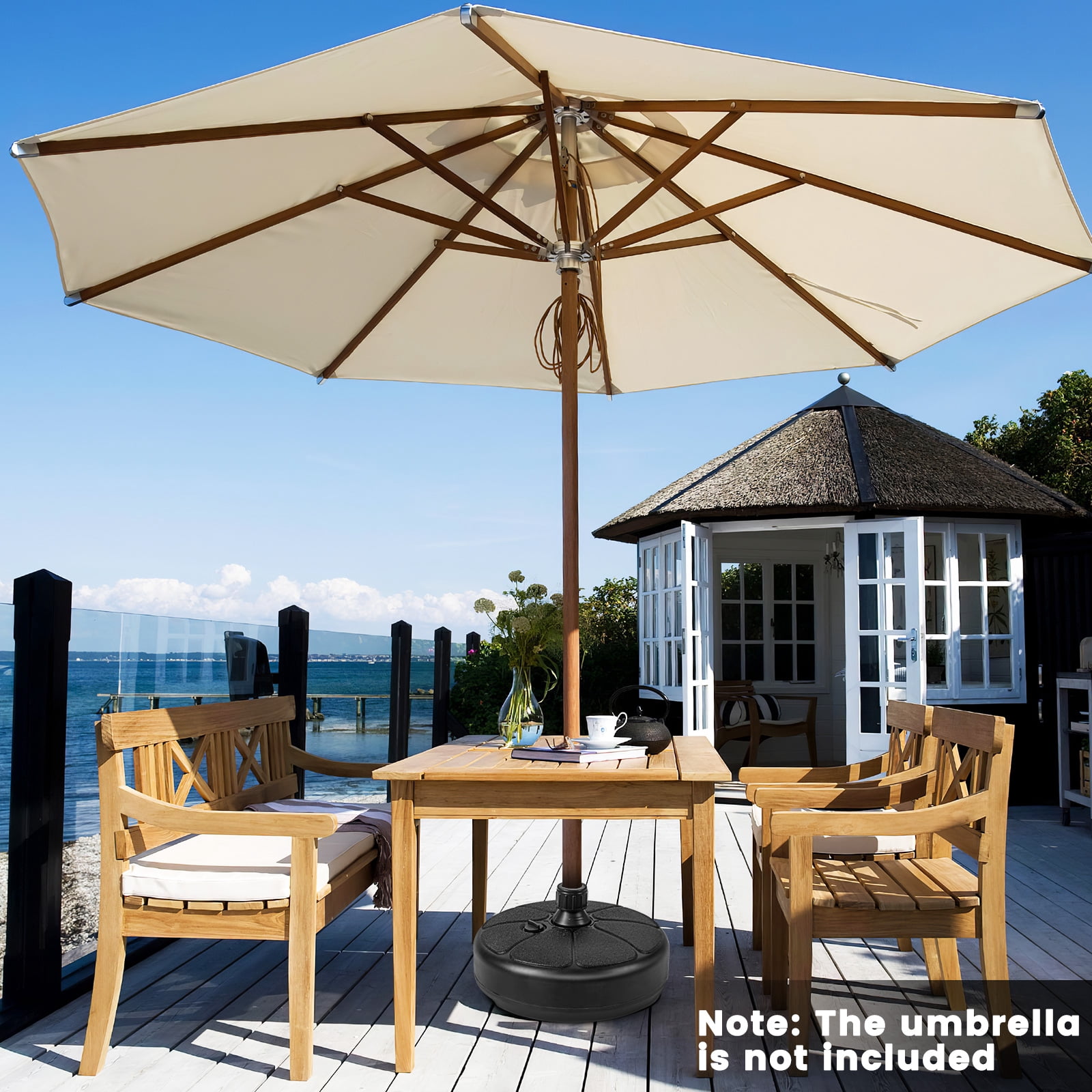 Gymax 40 LBS Patio Umbrella Base Round 14.5 Inches Water Sand Fillable Umbrella Stand