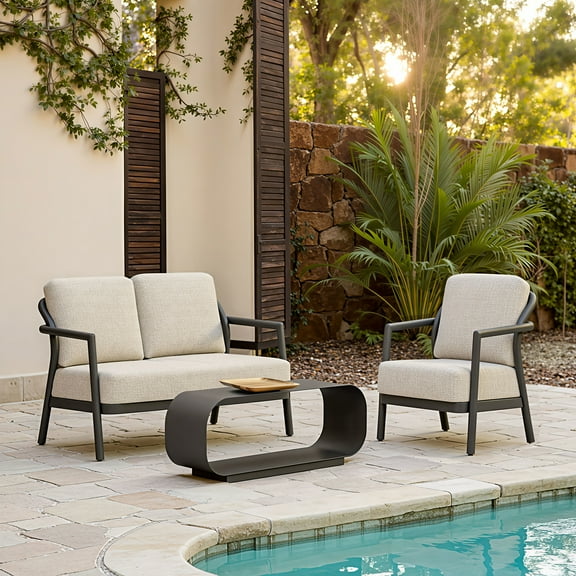 Rein Loveseat Beige Sofa, Modern Style, Seats up to 2, Aluminum, Outdoor Living