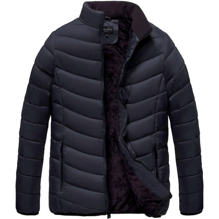 The Whole Shebang Men's Winter Puffer Coat Padded Quilted Jacket with Faux Fur Lining Outerwear