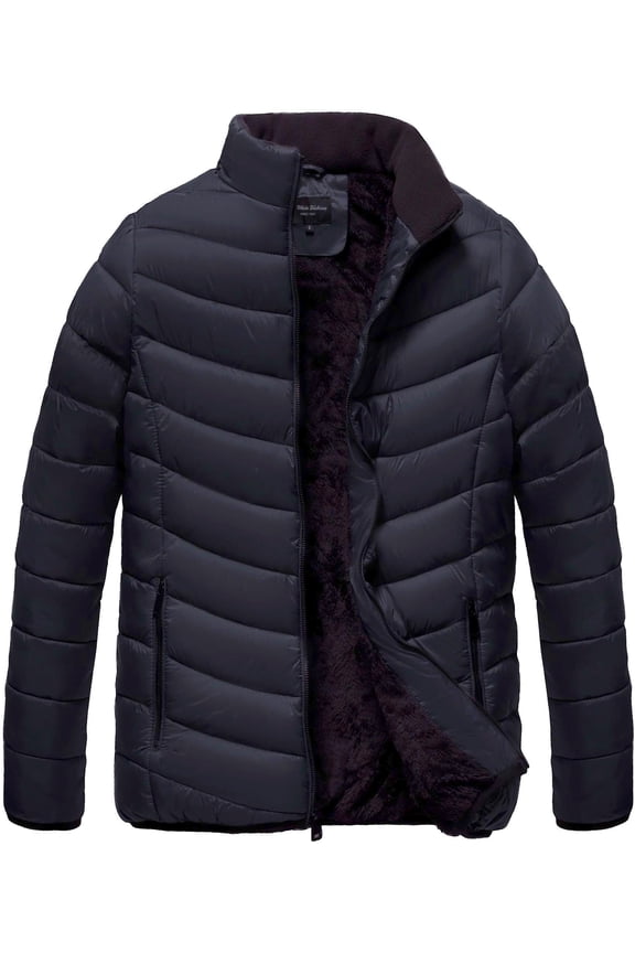 Men's Winter Puffer Coat Padded Quilted Jacket with Faux Fur Lining Outerwear