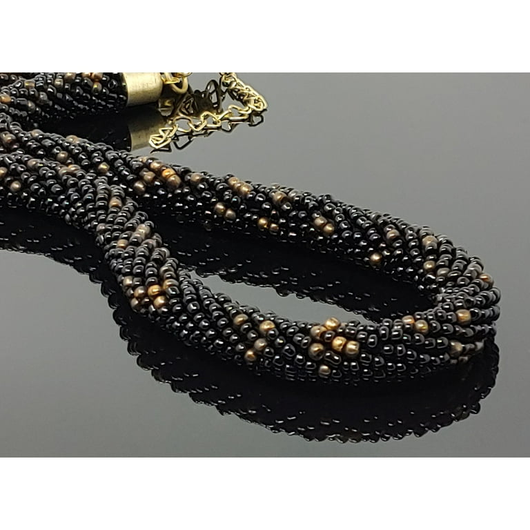 Black Gold Beaded Necklace Seed Glass Beads Women Jewelry Fashion Statement Handmade Bib Necklace 19