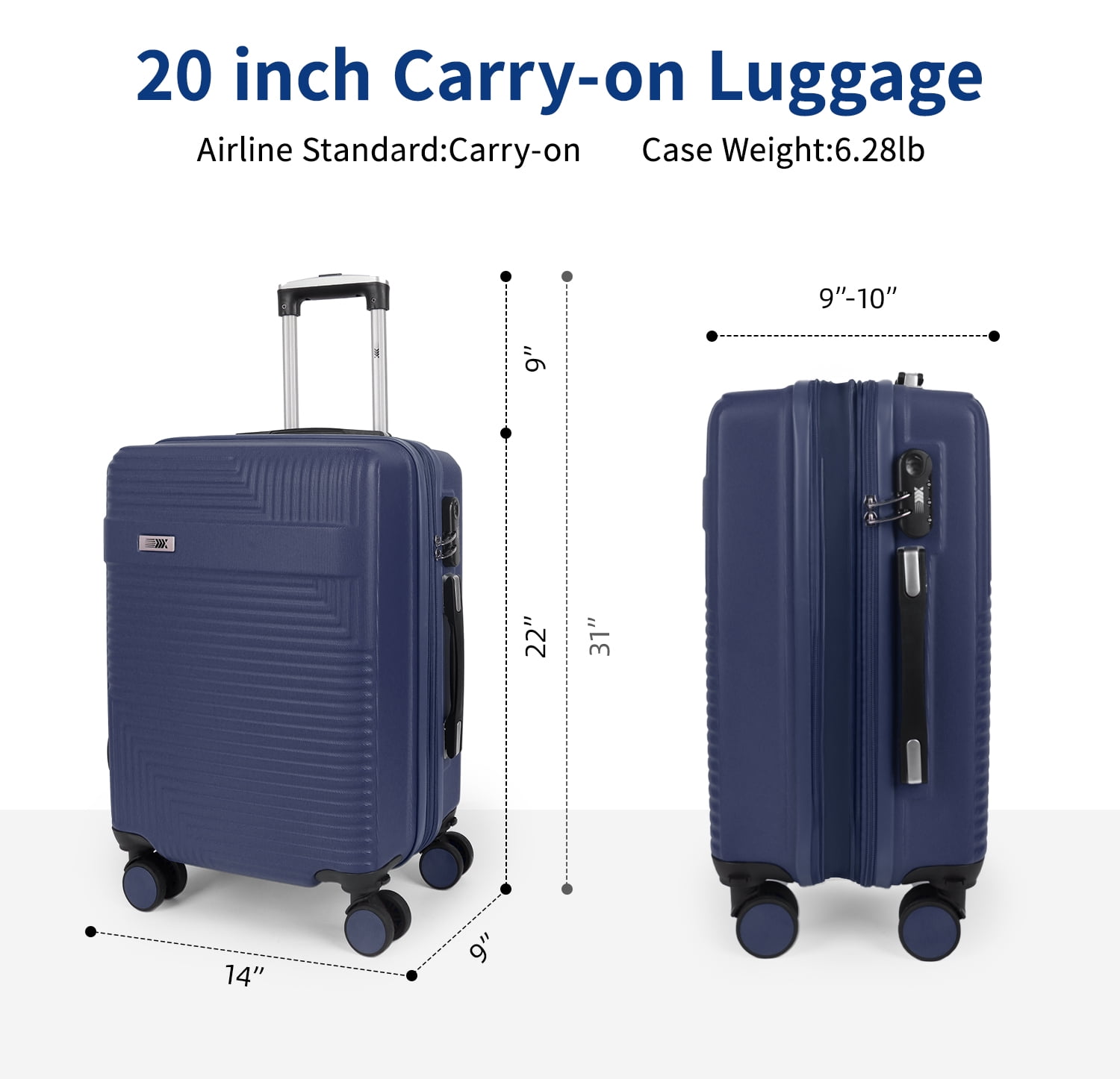 20 inch Carry on Luggage for Airplane, Hardside Expandable Suitcase with Spinner Wheels, Lightweight Rolling Luggage, Navy - WD588