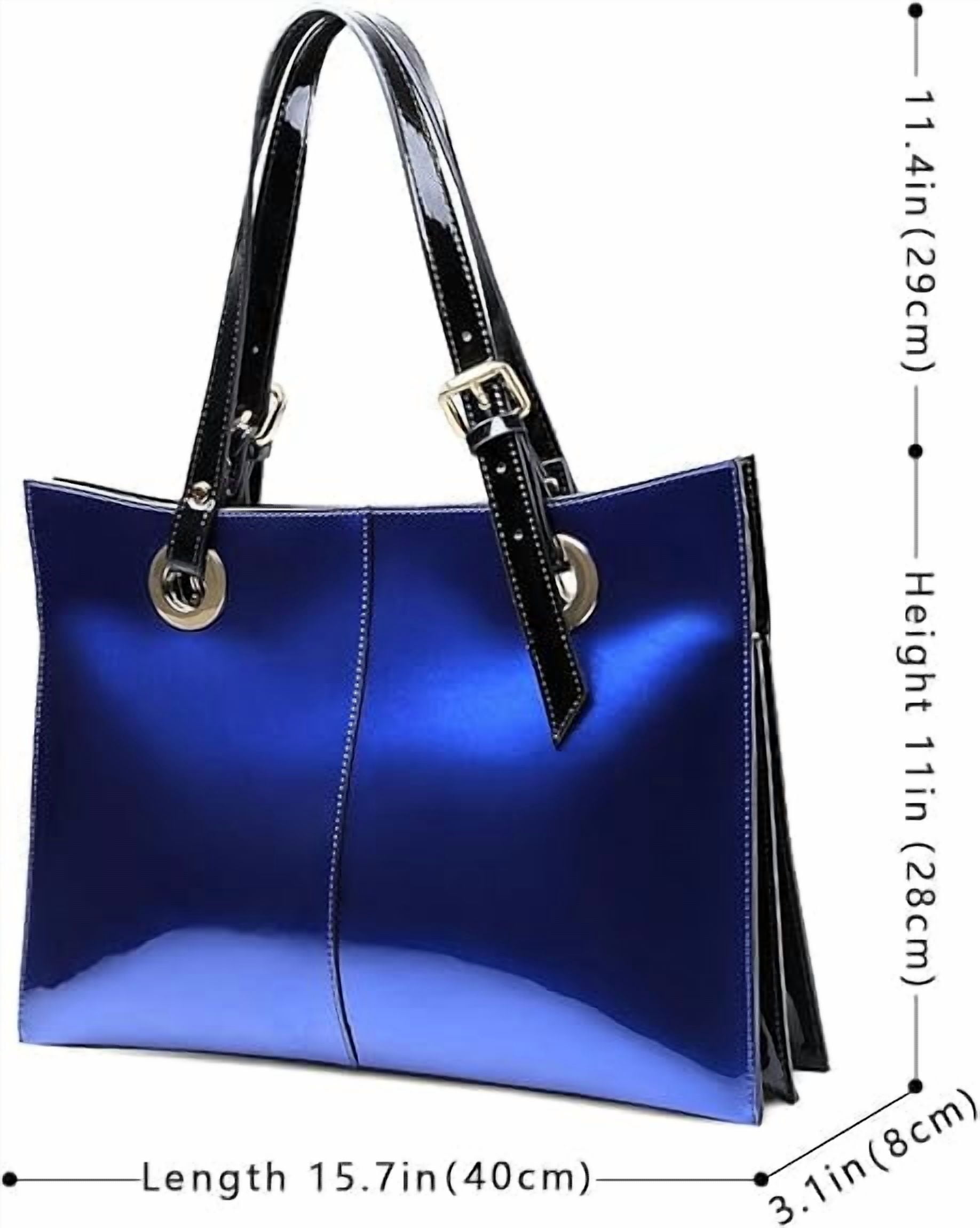 FEIMINA Patent Leather Shoulder Bag For Women, Luxury Designer Handbags Women,Genuine Shiny Large Leather Bag, Retro Dark Blue tote bag Purse