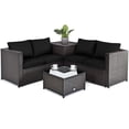 thumbnail image 1 of Gymax Ensemble de 4 Meubles de Patio en Rotin Ensemble Causeuse Rembourrée Table de Rangement Extérieur Noir, 1 of 6