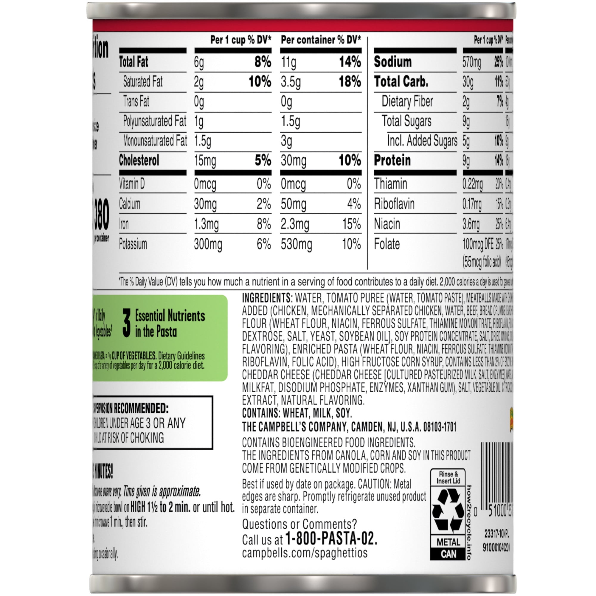 (4 pack) SpaghettiOs A to Z's Canned Pasta with Meatballs, 15.6 oz Can