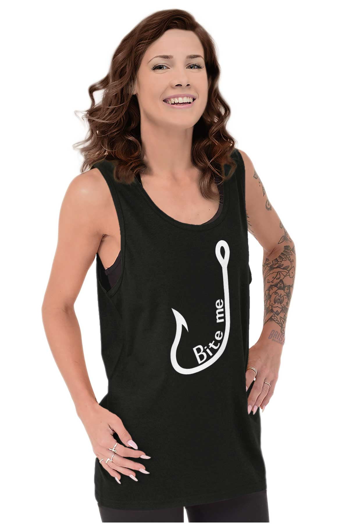 Funny Fishing Shirts for Women Bite Me Fishing Lure Womens Tank