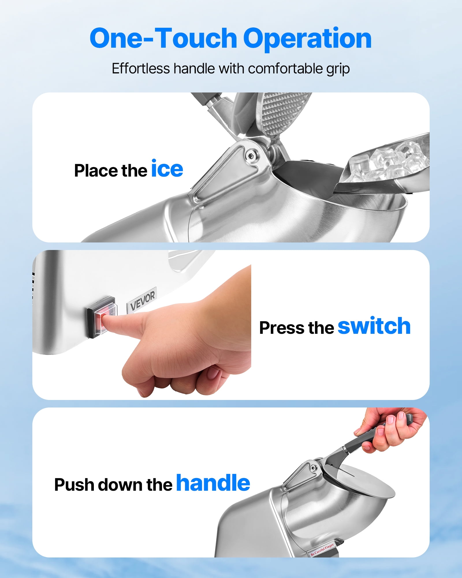 VEVOR Ice Crusher Machine, 286lbs Per Hour Electric 4 Blades Snow Cone Maker, Stainless Steel Shaved Ice Machine with Bowl and Cover, 300W 2000RPM Ice-Shaver for Home and Commercial Use, Silver