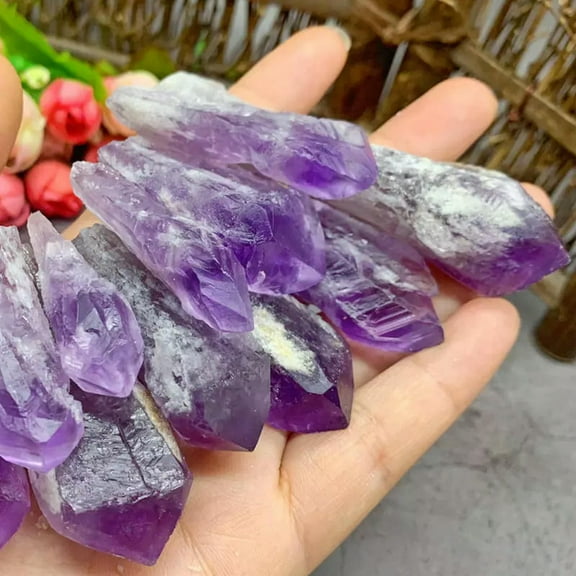 K-KED Natural Amethyst Cluster Quartz Stone Geode Druzy Crystal Wand Scepter Healing