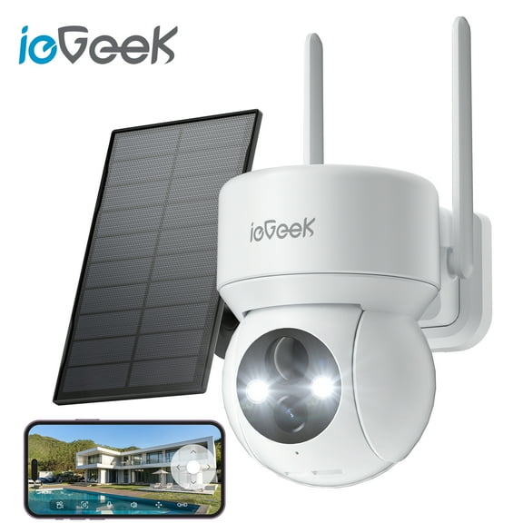 ieGeek Security Cameras Wireless Outdoor, 2K WiFi Solar Camera for Home Surveillance, 360 View PTZ, Battery Powered, Color Night Vision, Motion Sensor
