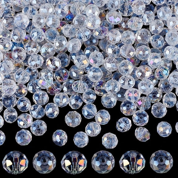 1 Box 200Pcs Clear AB Beads Transparent Glass Bead Bulk 10x8mm Gemstone Spacer Faceted Beads for Bracelets Beading Earrings Necklaces Wind Chimes Suncatcher Jewelry DIY Crafts
