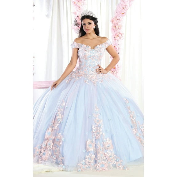Women's Layla K LK160 Floral Embroidered Glitter Sweet 16 Quince Ball Gown Dress Pink And Baby Blue 6 PINK/BABY