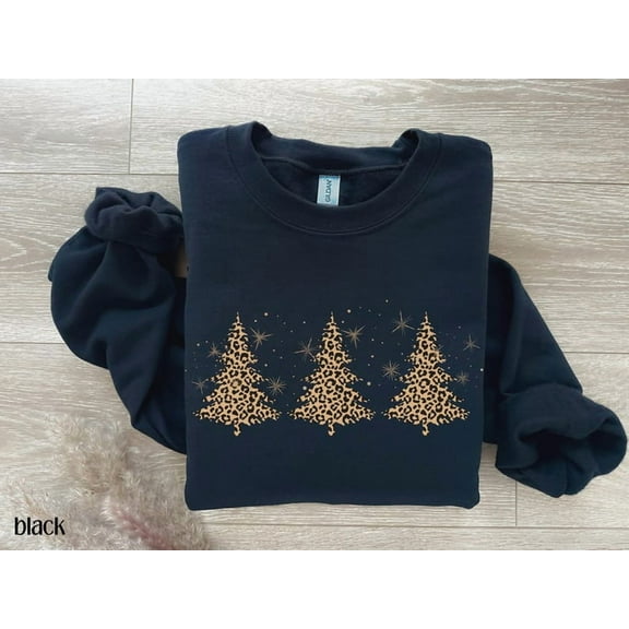 Cheetah Print Winter Tree Sweatshirt, Retro Shirt, Womens Winter PJs, Aesthetic Vintage Winter Sweater All Size S-5Xl