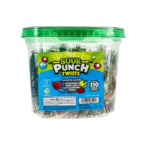 Sour Punch Twists, 4-Flavor Variety Pack, 44.48-Ounce Tubs (Pack of 2)