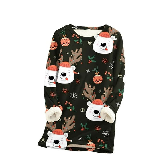 Winter Warm Fleece Pullover for Women Round Neck Long Sleeve Sweatshirt Plus Size Printing Casual Tops