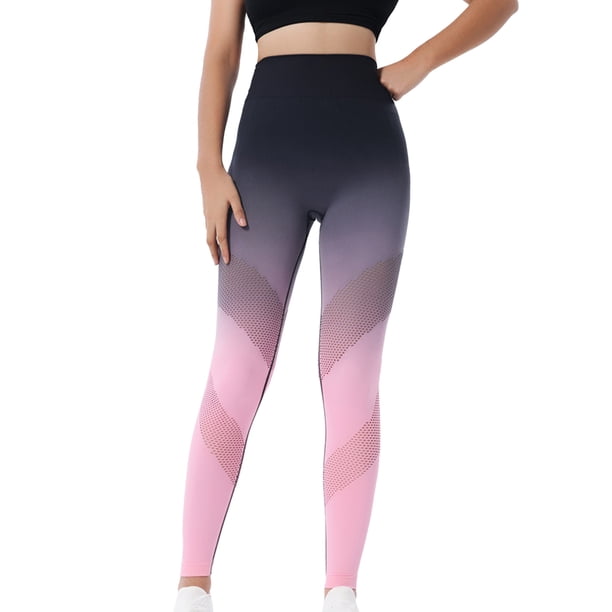 Gibobby Pantalones de yoga Pantalones de yoga largos con degradado delgado para mujer Pantalones de fitness de yoga de cintura alta sin rastro Pantalones(Rosa, L)