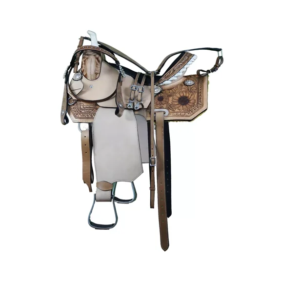 Western Leather Barrel Racing Horse Saddle Set - Size 14" to 18"