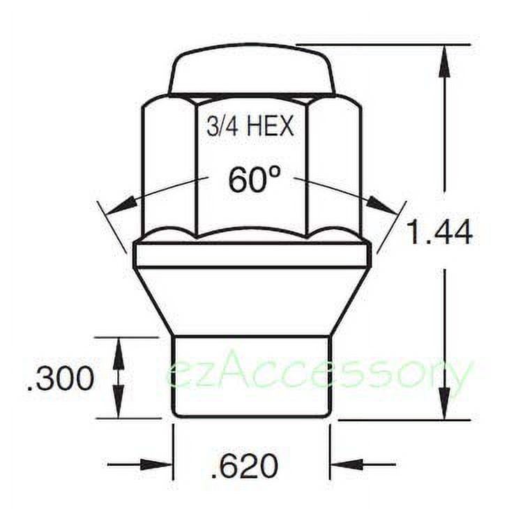 20 ET Bulge Conical Lug Nuts 7/16"-20 with Offset Washers 5/16" Shank 0.62" Dia 1.4" Length
