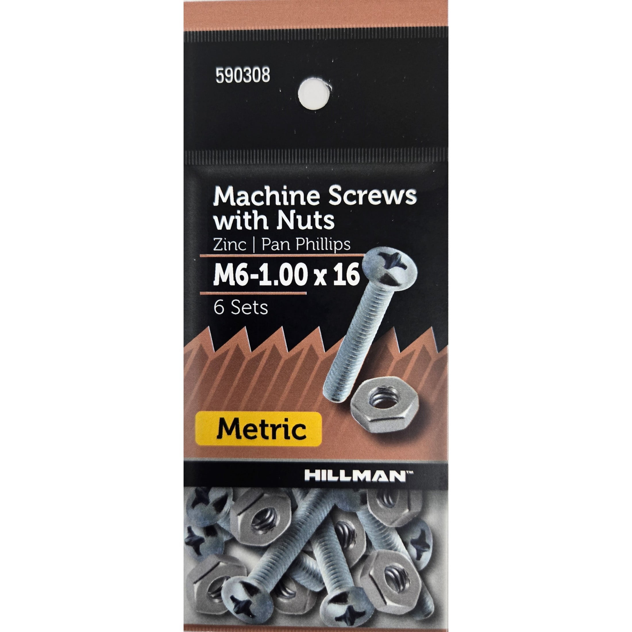 (6 pack) Hillman Pan Head Phillips Machine Screw M6-1.00 X 16, Steel, Zinc Finish, 6 Sets