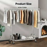HOKEEPER Heavy Duty 450 lbs Capacity Clothing Rack with Shelves, Garment Rack, Adjustable Rolling Commercial Grade Clothes Rack (45.66-70.86 Length, 64-68 Height) with Storage Shelf Silver