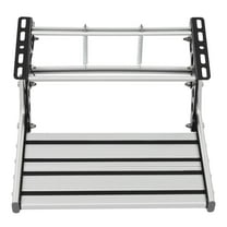 Silver Aluminum Alloy Single-Tier Folding RV Step,330.69lbs Load,12V LED Light,Non-Slip,for Motorhomes & Campers