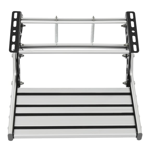 Silver Aluminum Alloy Single-Tier Folding RV Step,330.69lbs Load,12V LED Light,Non-Slip,for Motorhomes & Campers