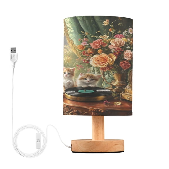 BZSMCE Lamp Modern Kittens Flowers Gramophone Vintage Setting Creative Patter Night Light