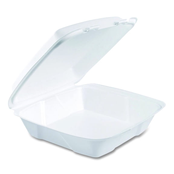 Dart Foam Hinged Lid Containers, 9 x 9 x 3, White, 200/Carton