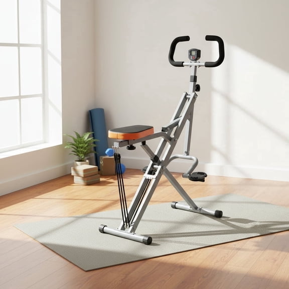 CONCETTA Row Ride Glute & Leg Trainer, LCD Display, Foldable Squat Assist, Adjustable Resistance for Home Full Body Workout, Silver