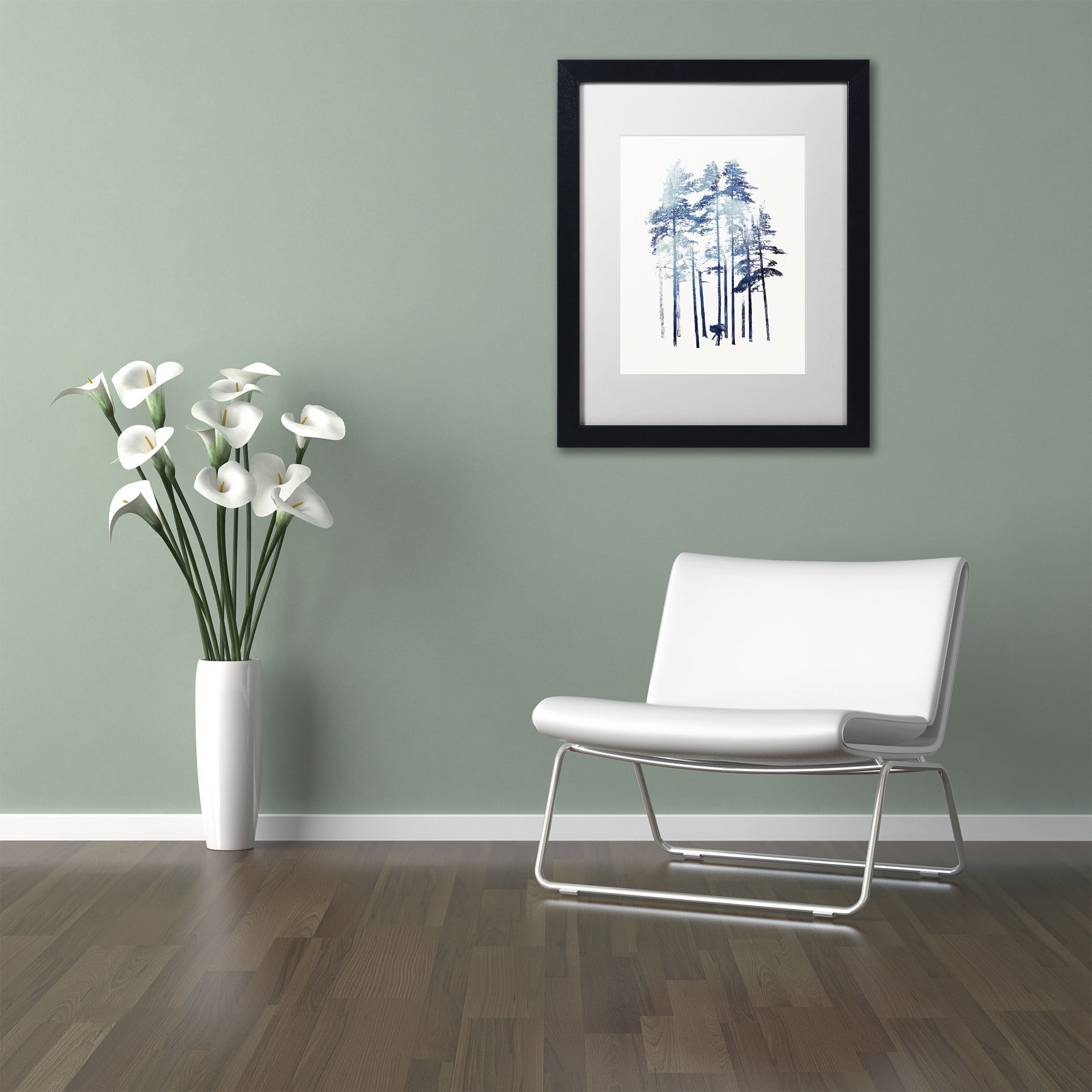 Winter Wolf' Canvas Art by Robert Farkas, White Matte, Black Frame