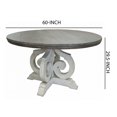thumbnail image 5 of Benjara Suga 60 Inch Dining Table, Round Top, Scrollwork Base, Gray, White Finish, 5 of 5