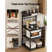 KFFKFF Kitchen Bakers Rack with Power Outlet, 4.6ft Cable, 23.6 Wide with Sturdy X-Shaped Support, 8 Hooks, and Storage for Dishes, Spices, and Coffee Essentials