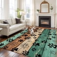 thumbnail image 3 of Area Rug for Living Room, Teal Green Brown Non-Slip Indoor Large Carpet for Bedroom/Dining Room, Farmhouse Dog Paw Vintage Washable Low-Profile Rectangle Floor Runner Rugs - 5 x 7 Ft, 3 of 7
