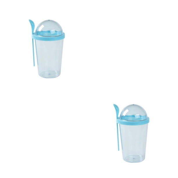 Injueey Taza de ensalada sin BPA con tapa de rosca y cuchara, yogur de desayuno conveniente y portátil sin olor Cielo azul 500ml 2piezas