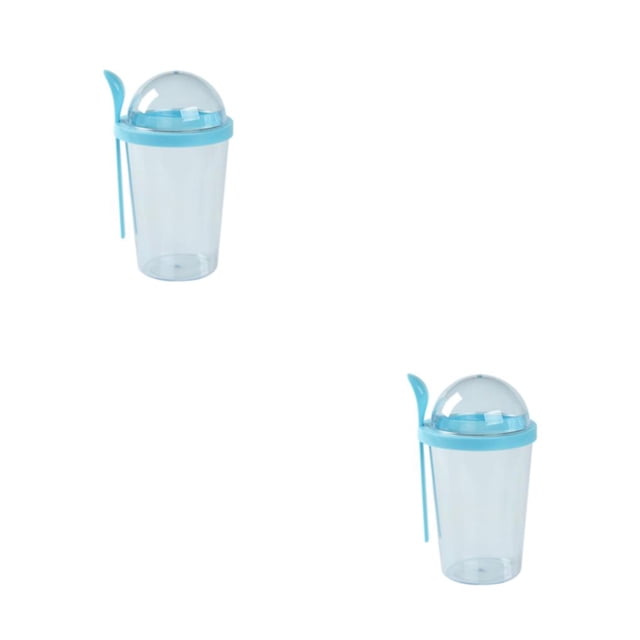 Injueey Taza de ensalada sin BPA con tapa de rosca y cuchara, yogur de desayuno conveniente y portátil sin olor Cielo azul 500ml 2piezas