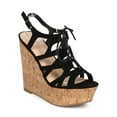 thumbnail image 1 of New Women Wild Diva Chic-124 Suede Peep Toe Gilly Tie Cork Wedge Sandal Size, 1 of 5